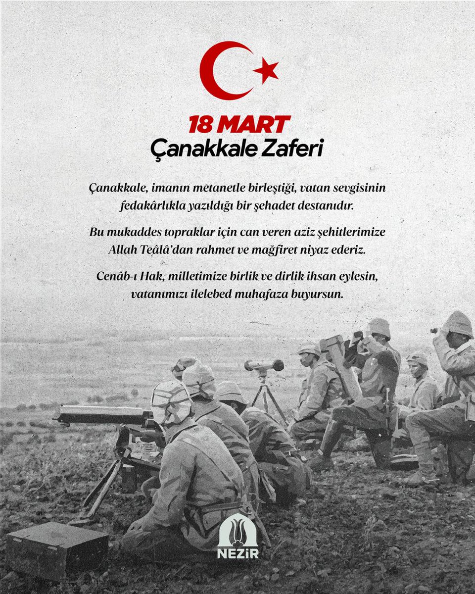 Çanakkale, imanın metanetle birleştiği, vatan sevgisinin fedakârlıkla yazıldığı bir şehadet destanıdır.

Bu mukaddes topraklar için can veren aziz şehitlerimize Allah Teâlâ’dan rahmet ve mağfiret niyaz ederiz.

Cenâb-ı Hak, milletimize birlik ve dirlik ihsan eylesin, vatanımızı