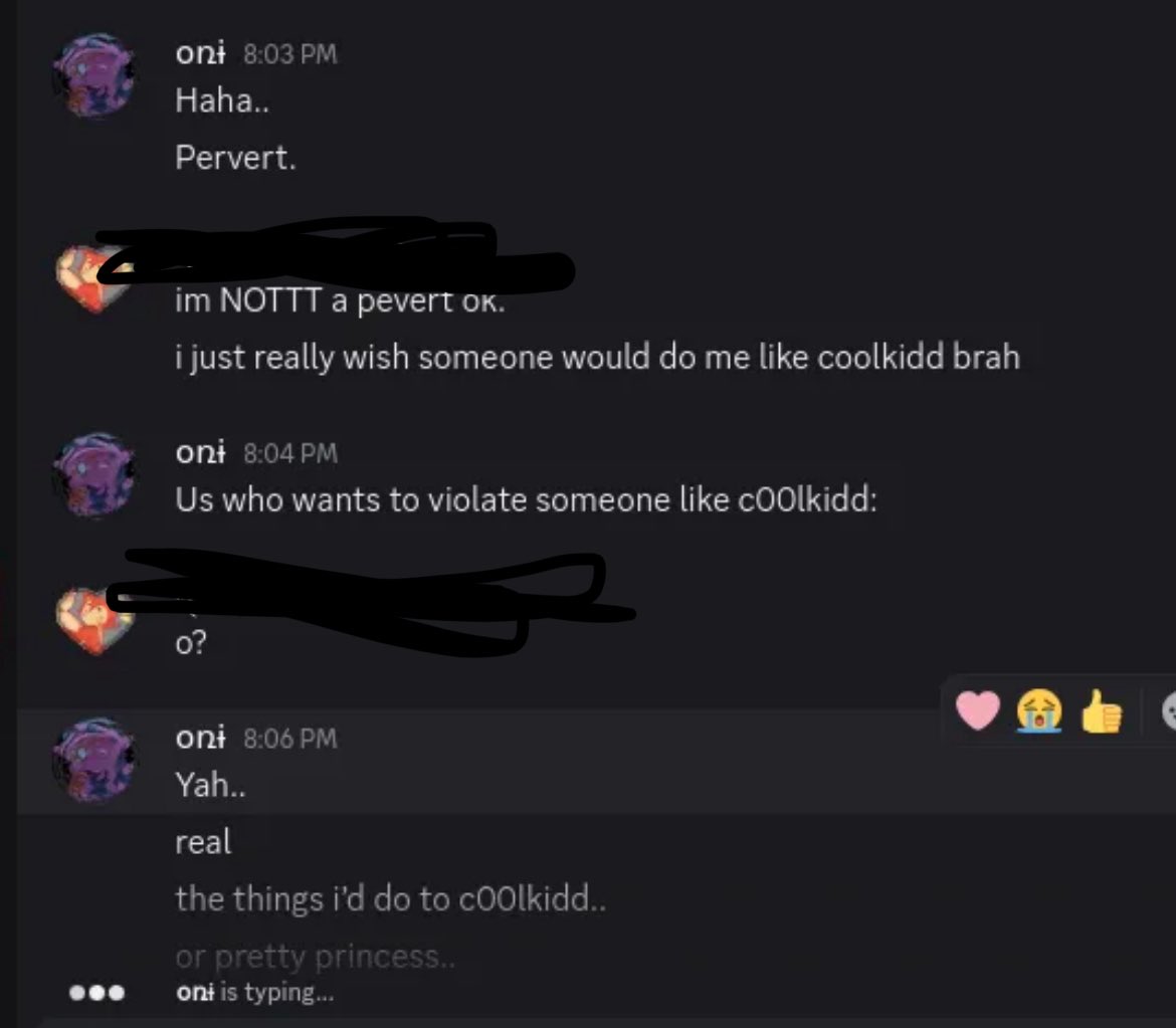 blxycolaaddict's tweet photo. HEYYY REALLY IMPORTANT THERES A GUY ON DISCORD WHOS 20 MESSAGING UNDERAGE PEOPLE. They’ve asked for nudes and other unmentionables, please help report him!!
He’s apparently in a lot of profic spaces, please be safe
#dieofrape #prosaken #deadtoons https://t.co/UKJtzg61uI