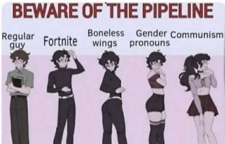 vic_leftthechat's tweet photo. It starts with fortnite and boneless wings 

It ends with gender pronouns and communism. https://t.co/FxHlw83fCW
