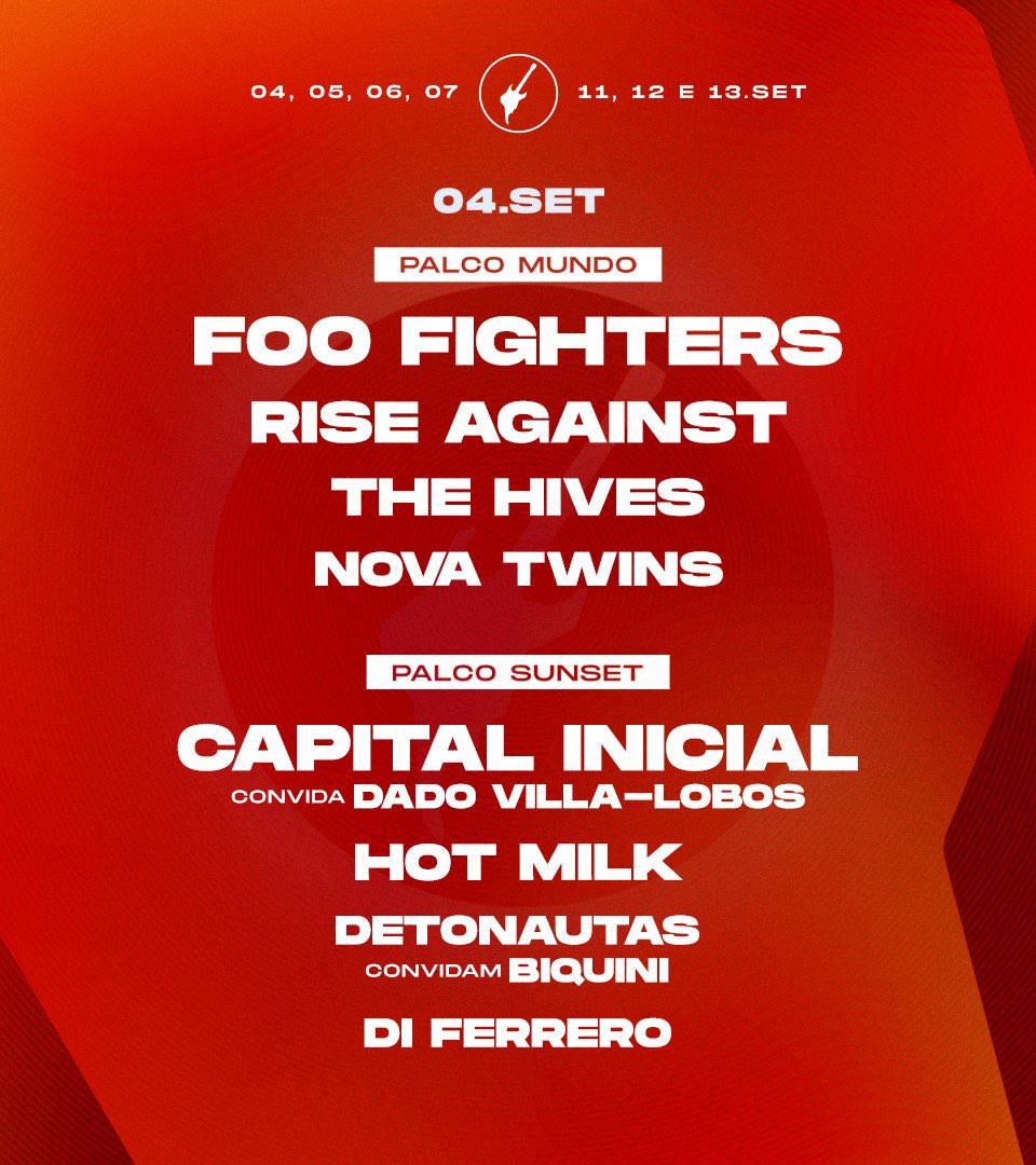 tracklist's tweet photo. 🚨 Novidades no line-up do Rock in Rio 2026:

» 4/9: Rise Against, The Hives, Nova Twins, Detonautas

» 5/9: Machine Gun Kelly, Bad Omens, Sepultura, Black Pantera https://t.co/KsIwFthlO2