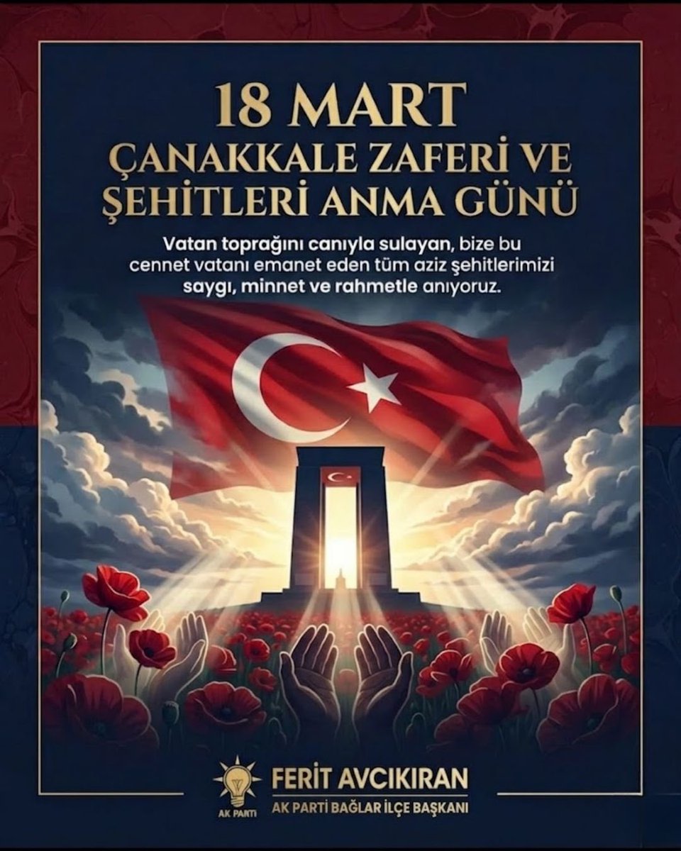 Çanakkale Zaferi'nin 111. yıl dönümünde, vatanı için canını feda eden aziz şehitlerimizi rahmet, minnet ve saygıyla anıyoruz.

Ecdadımızın emaneti olan bu şanlı tarihi, birlik ve beraberlik ruhuyla yarınlara taşıyoruz. Türkiye Yüzyılı vizyonumuzla, güçlü ve büyük Türkiye için