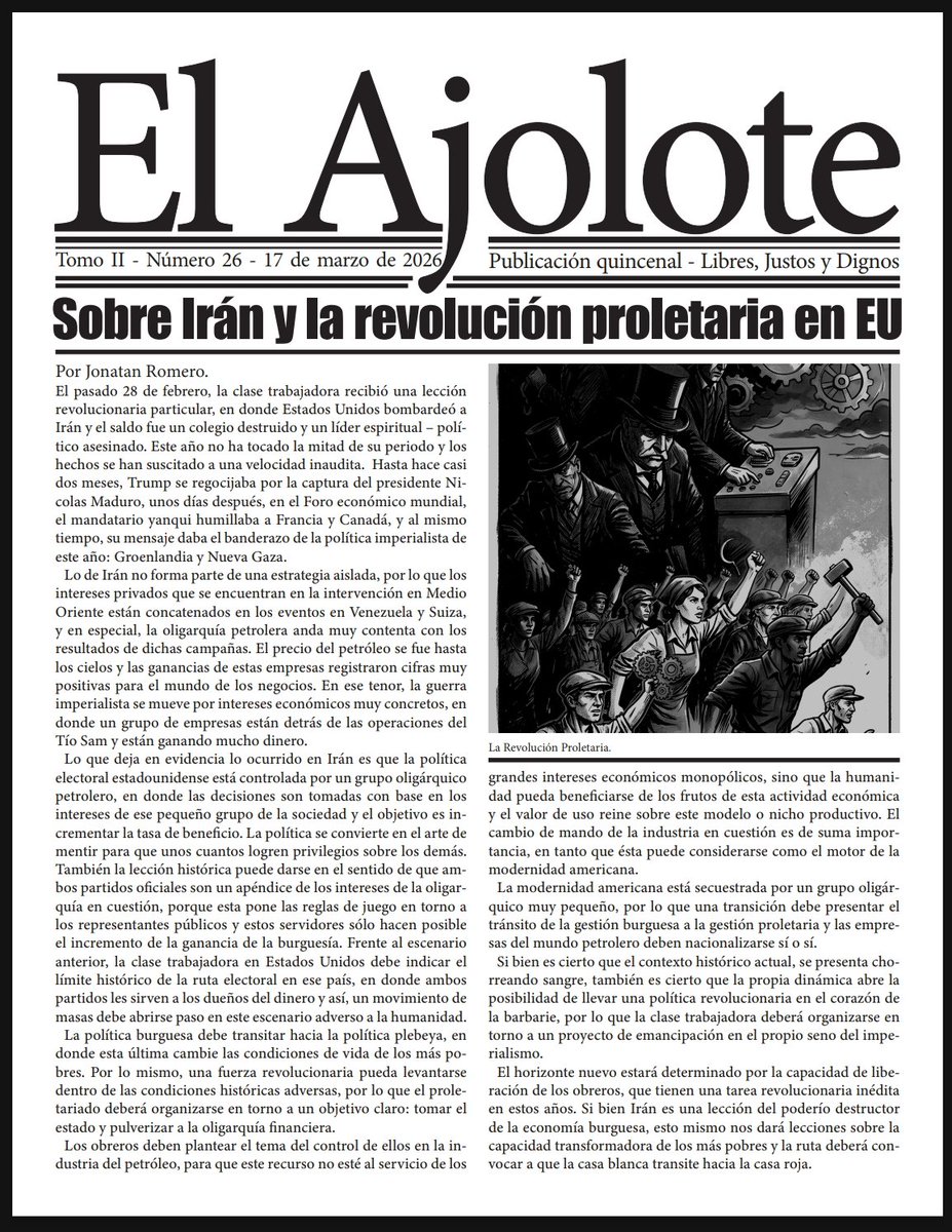 LJyDMX's tweet photo. Les compartimos El Ajolote de hoy 17 de marzo, con textos de nuestro Coordinador Editorial @1jonatan2 y nuestro camarada @maurojas360.

Link de descarga
👇🏼

https://t.co/CvLJF41jEy

Gracias por leer y compartir 👊🏼 https://t.co/QAWo2TRTQI