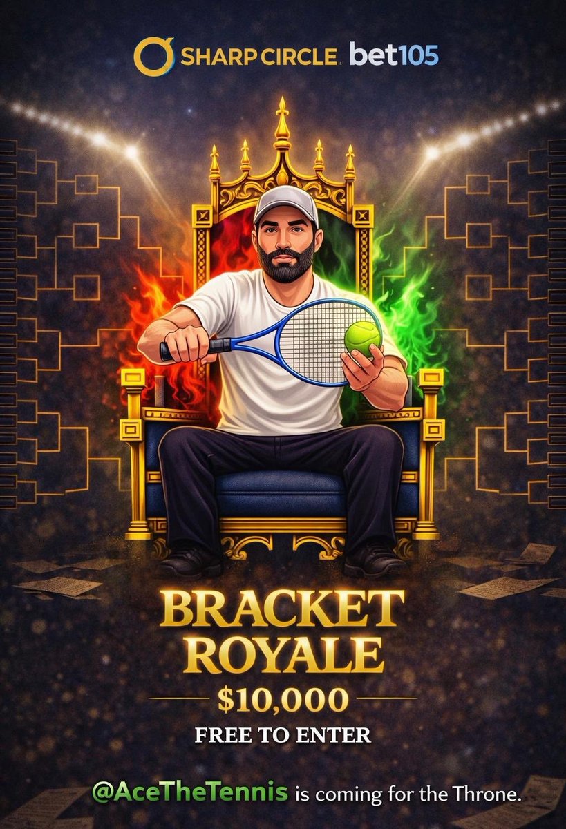 AceTheTennis's tweet photo. π THE #BracketRoyale π by @SharpCircleBet π
Iβm coming for the throne.
FREE to enter.
$10,000 in prizes.
Think you can beat me?
Enter here: https://t.co/HxZaYy2Mkx
#MarchMadness #BracketMadness #NCAATournament #CollegeBasketball #SportsBetting #BettingTwitter #BracketRoyale
