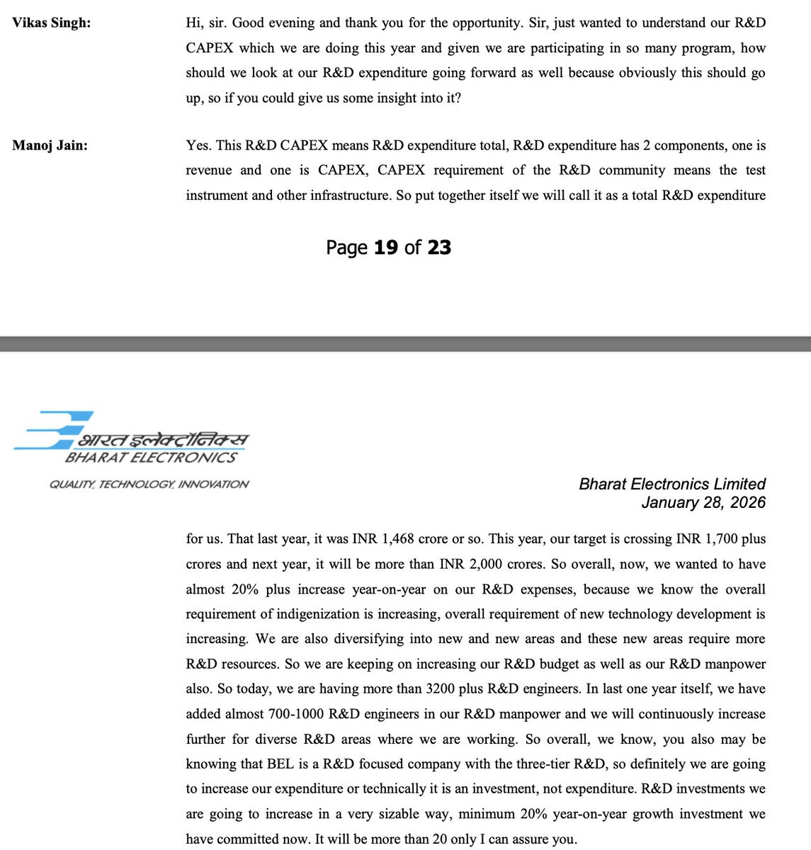 soicfinance's tweet image. One of the cos where R&amp;amp;D is increasing

Bharat electronics has hired 700-1000 R&amp;amp;D engineers and has increased its R&amp;amp;D budget to 2000 crores for next year.

Electronic warfare requires more R&amp;amp;D work vs other traditional forms