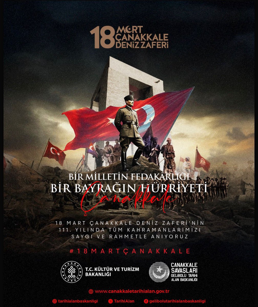 18 Mart Çanakkale Deniz Zaferi’nin 111. yılında tüm kahramanlarımızı saygı ve rahmetle anıyoruz.

#18MartÇanakkaleZaferi