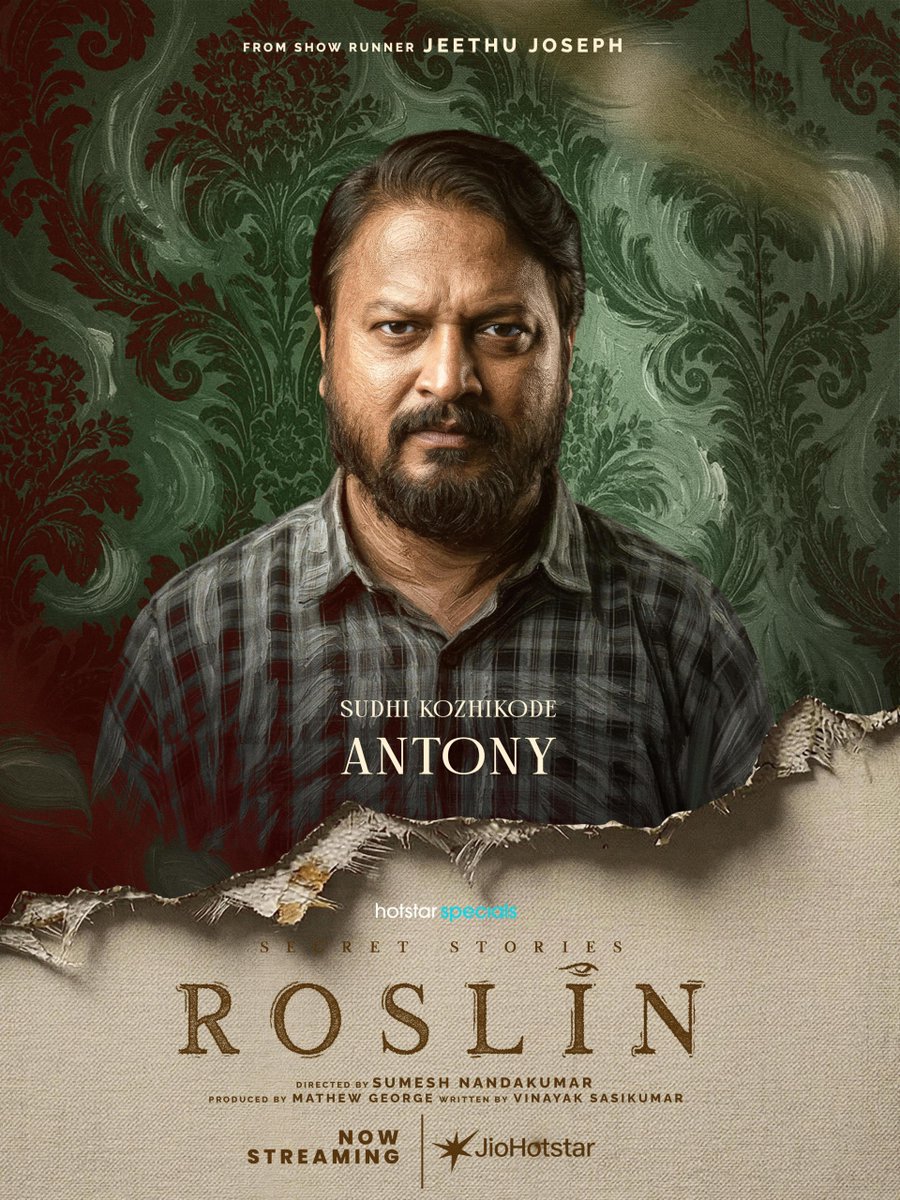 JioHotstarMal's tweet image. Introducing Sudhi Kozhikode as Antony in Secret stories: Roslin, streaming exclusively on JioHotstar.

@jeethu4ever @ActressMeena_ 

#HotstarSpecials #Roslin #Webseries #Thriller #Drama #JioHotstar #JioHotstarMalayalam #NowStreaming