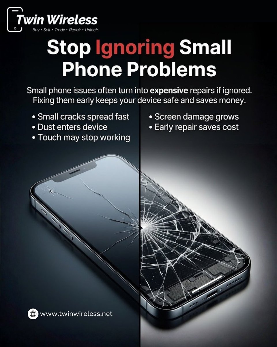 twinwirelessus's tweet image. That tiny crack or minor glitch might not seem urgent now—but it can quickly turn into a costly repair. Fix it early, keep your device safe, and avoid bigger headaches later. 🔧📱

Bring it to Twin Wireless before it gets worse!

#PhoneRepair #TwinWireless #PhoneCare