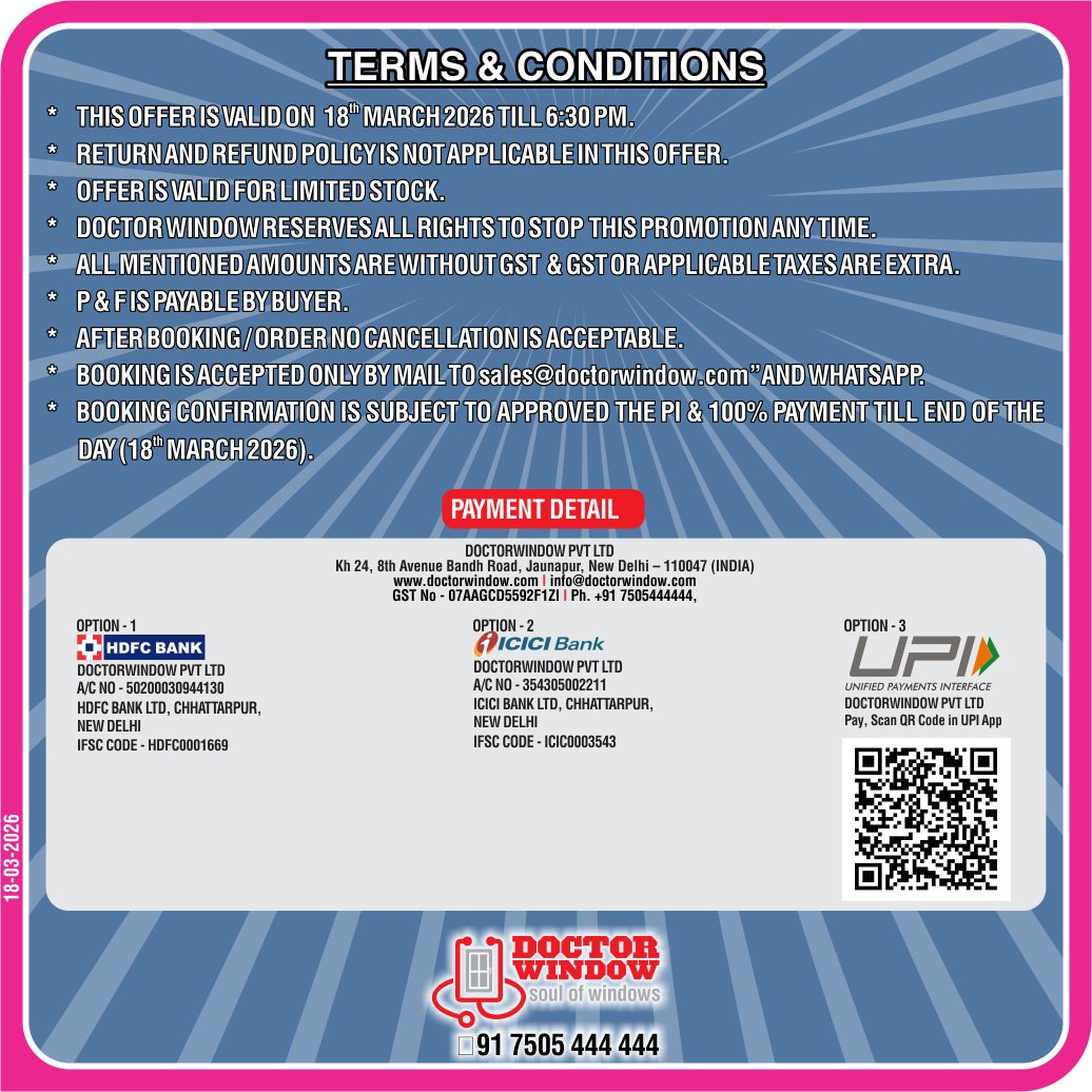 DOCTORWINDOW_IN's tweet photo. ๐๐ต๐ถ๐ป๐ฐ๐ต๐ฎ๐ธ ๐ข๐ณ๐ณ๐ฒ๐ฟ ๐ง๐ถ๐บ๐ฒ!
Grab it fast โ limited time!
โณ Till 18 March 2026, 6:30 PM
๐ +91 7505 444 444
๐ง info@doctorwindow.com
#espagnolette #espag #PremiumLiving #WindowAccessories #dooraccessries #hardware #hardwarematerials #doctorwindow #soulofwindows https://t.co/aBzr2aPgGx