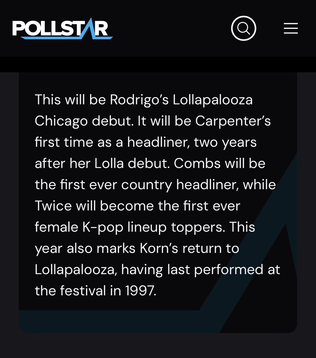 <a href="/toobad4usextend/">•</a> Let's get this straight.

- IVE performed during the day, headliners close the night. 

- They had no stage setup, which is reserved for headliners.  

- On the official Lollapalooza graphic, their names were in small font, headliners get the biggest.  

- Their set was only ~40