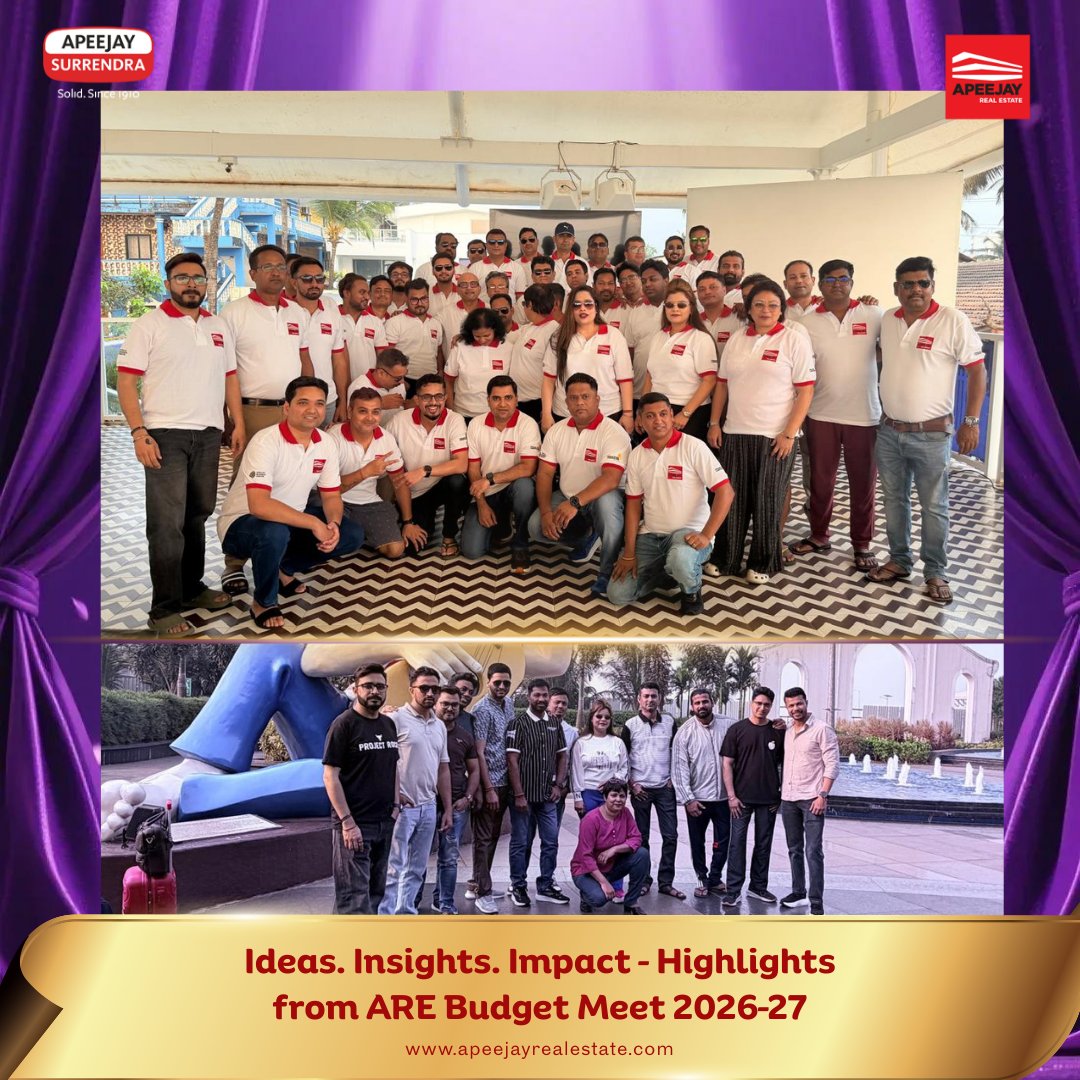 ApeejayRE's tweet photo. Apeejay Real Estate Budget Meet FY 2026–27 at Goa 🌴
Teams across Logistics, Commercial, Coworking &amp; E-commerce came together to align vision, drive growth &amp; shape the future 🚀
What’s your team’s key takeaway? 👇
 #BudgetMeet2026 #TeamApeejay #BusinessStrategy #GoaDiaries https://t.co/WcdZVe6YIq
