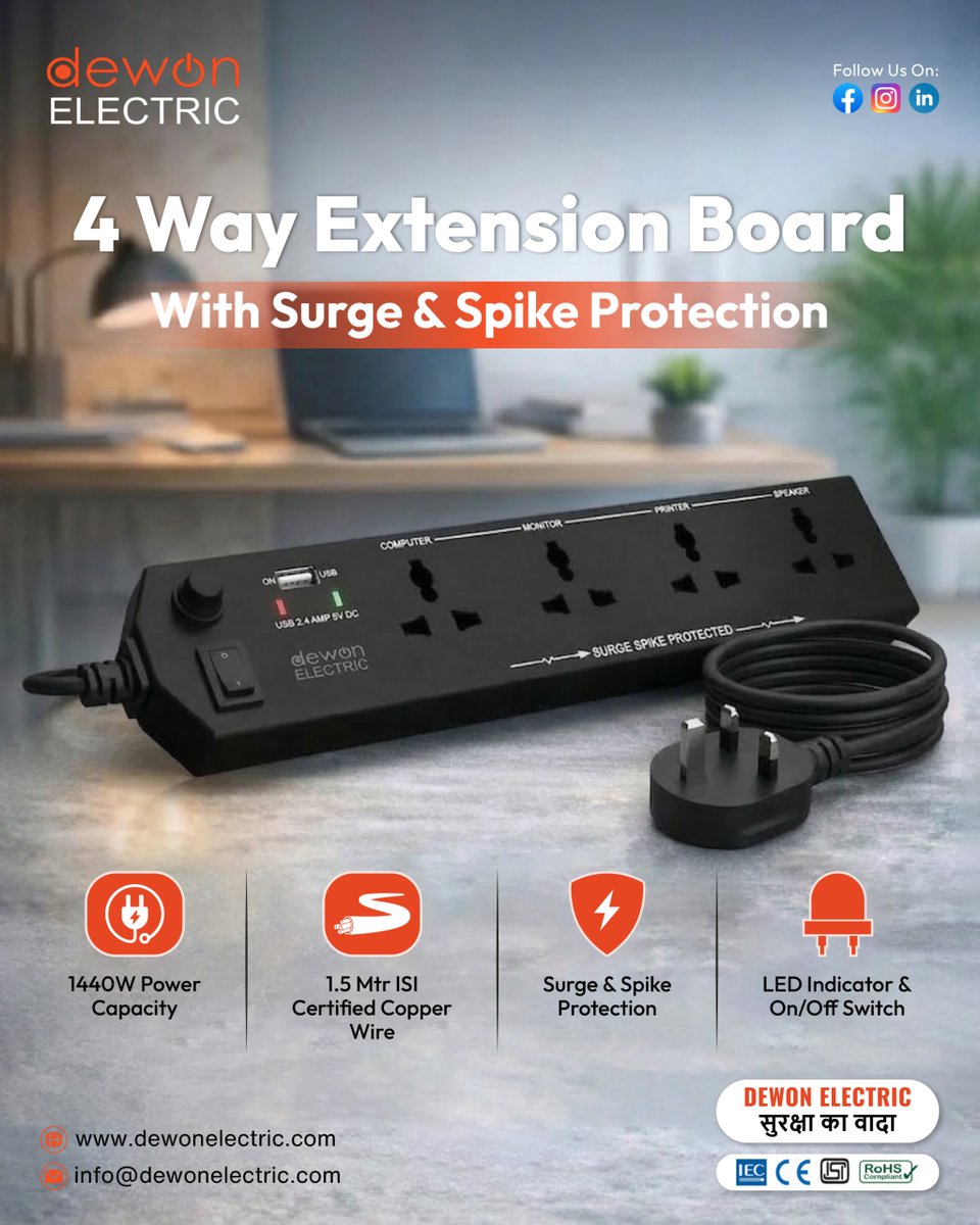 dewonelectric's tweet image. Enhance Your Power Setup with Smart Extension Boards

Dewon Electric extension boards are designed to deliver safety, convenience, and modern functionality for your home and workspace.

Dewon Electric — सुरक्षा का वादा

🌐 dewonelectric.com

#DewonElectric #ExtensionBoard