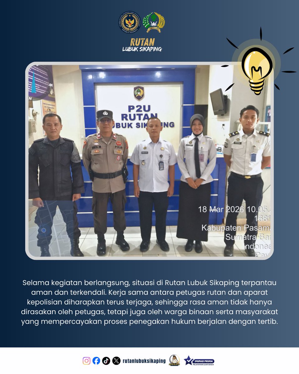 rutanlusika's tweet image. Rutan Kelas IIB Lubuk Sikaping menerima bantuan pengamanan dari Polres Pasaman pada Rabu (18/3/2026).

#kemenimipas #guardandguide #infoimipas #pemasyarakatan #imipasprima