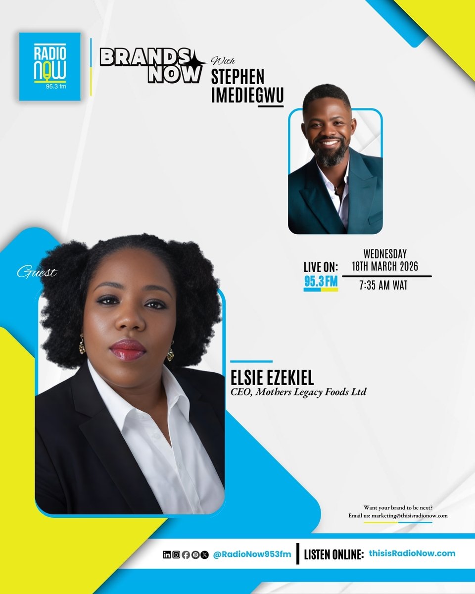 RadioNow953FM's tweet image. Today on Brands Now with Stephen Imediegwu, our guest is Elsie Ezekiel, CEO, Mothers Legacy Foods Ltd.

Tune in for insights and catch up on previous episodes on Radio Now Studio on YouTube.

Want your brand featured on Brands Now?
✉️: marketing@thisisradionow.com

#foods #brands