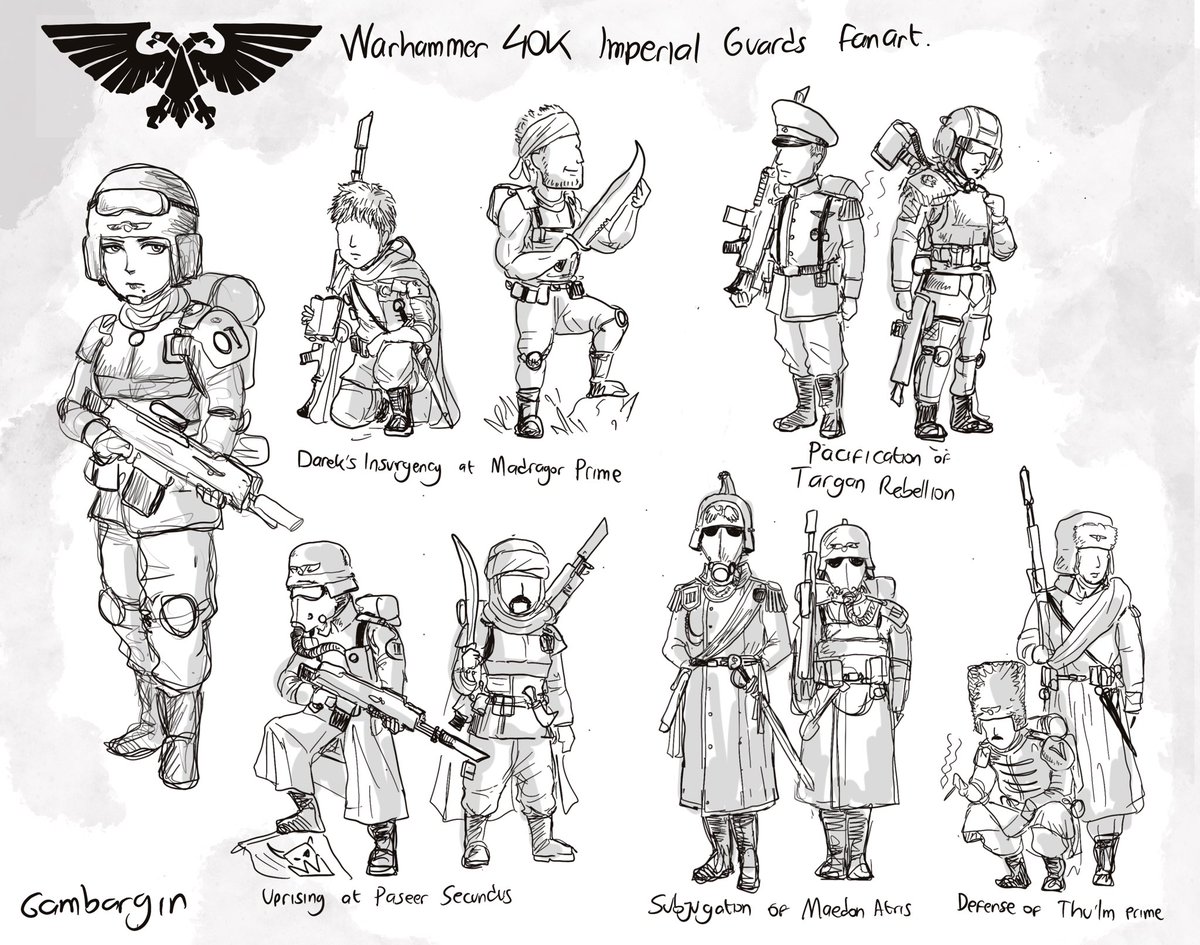 gambargin's tweet photo. Some of my favorite imperial guard regiments that I’ve included in my WH40K fanfic comics in the past 🙂 https://t.co/tvzboKEk3F