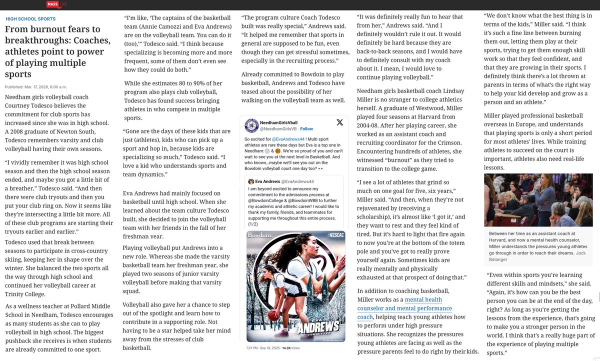 NeedhamGirlsVB's tweet photo. Love a multi sport athlete and we’ve got a few of them 👀 Awesome feature on one of the best @EvaAndrews44 @NeedhamGBB https://t.co/najGIMiKaB