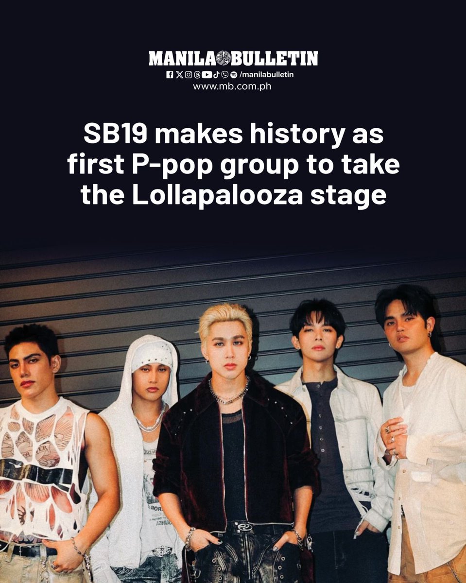 manilabulletin's tweet photo. SB19 dropped a major announcement for A'TIN on March 18, confirming their upcoming performance at Lollapalooza, held at Grant Park in Chicago, Illinois, from July 30 to August 2.

READ: https://t.co/JxtIGAjkeo https://t.co/MHwHX1KfuY