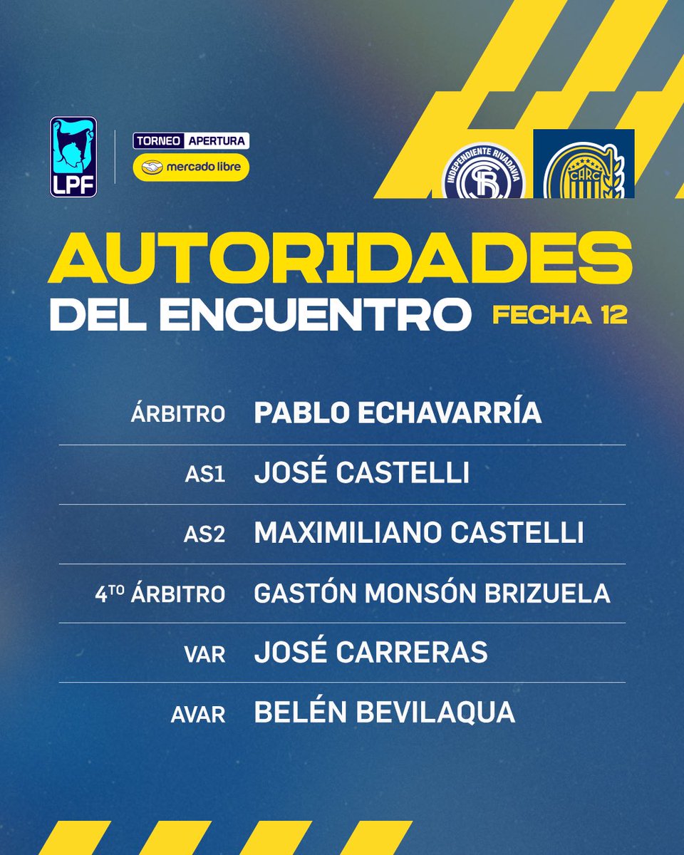 RosarioCentral's tweet photo. ✅👨‍⚖️ Autoridades confirmadas para la Fecha 12 ante Independiente Rivadavia: https://t.co/dN3DwIU3df