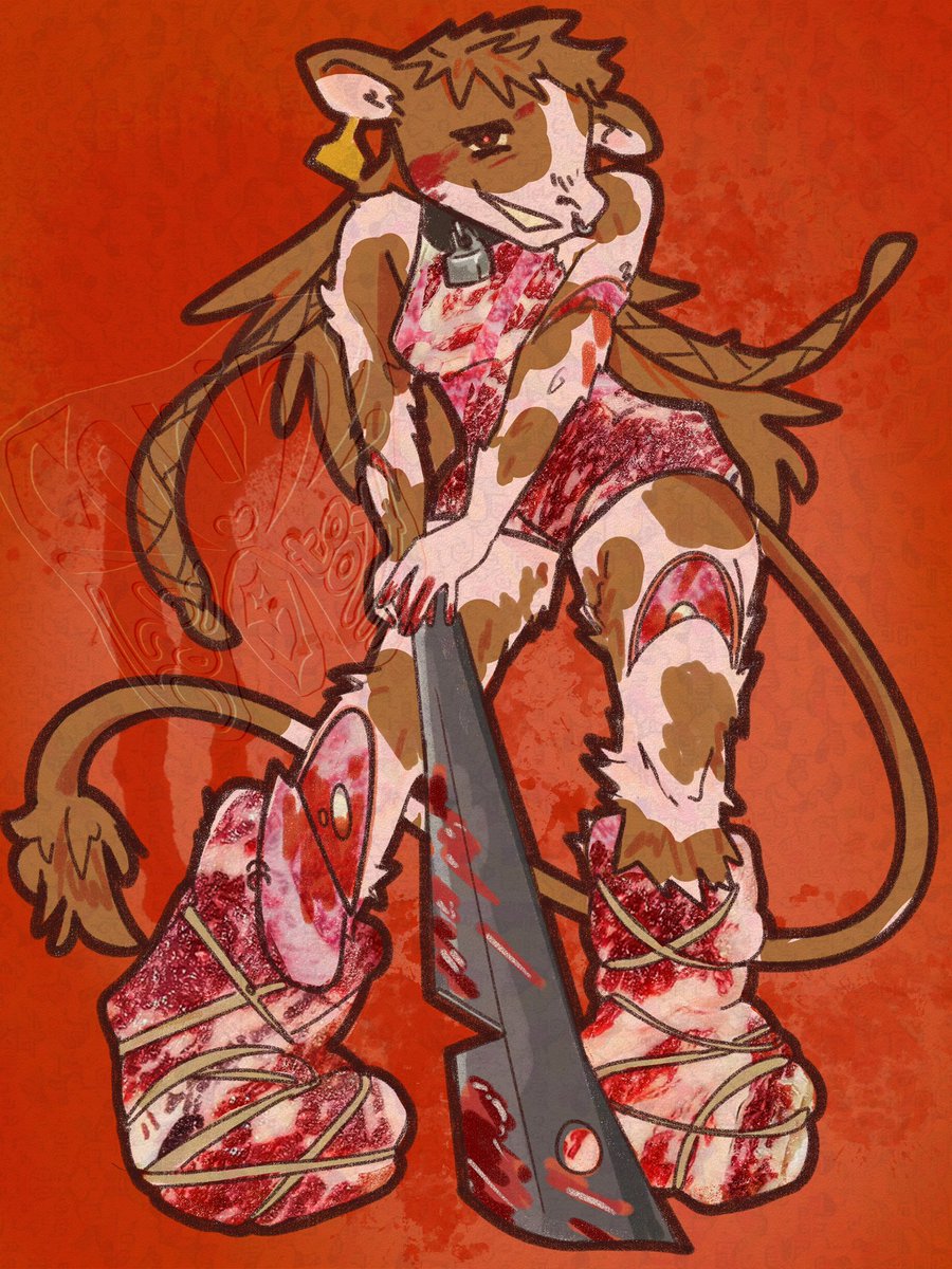 ca9_bbtooth's tweet photo. Cow oc — Ethel
Cw: light blood/gore/meat
I couldn’t decide on which version I preferred so I made 4!
#furry #art #ocart #ocartwork #fursona #furryart #cowfurry #cow #digitalart #oc #kemonomimi #kigurumi #furryartwork #artist https://t.co/PlomCgtamJ