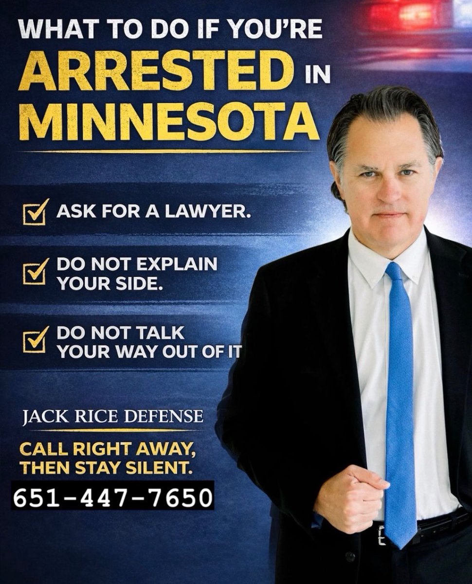 If you’re arrested in Minnesota, what you do next matters.
Ask for a lawyer. Stay silent. Protect yourself.

Don’t try to explain your way out—anything you say can be used against you.

📞 Call Jack Rice Defense immediately: 612-598-9951