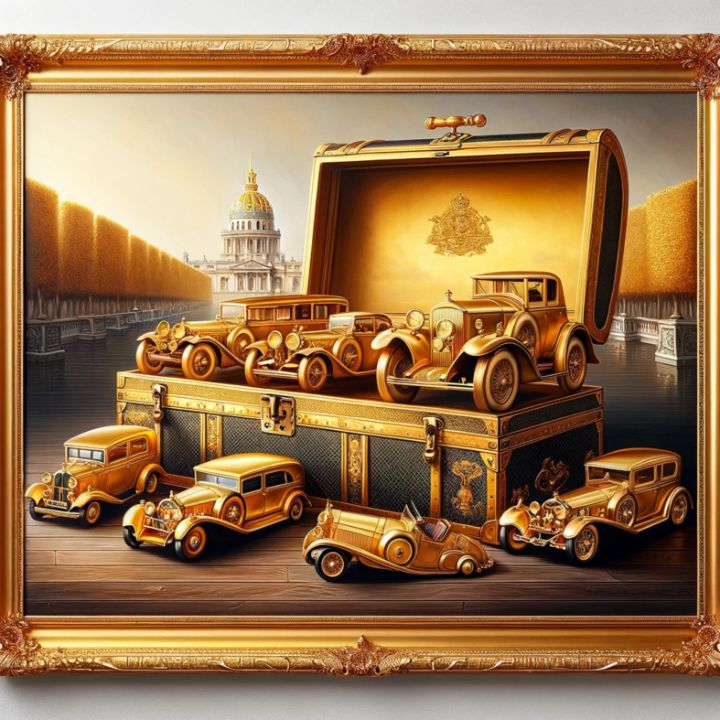 Art of the Day! "Vintage Gold Mini Car Trunk Painting". Buy at: ArtPal.com/goldpaintings?…