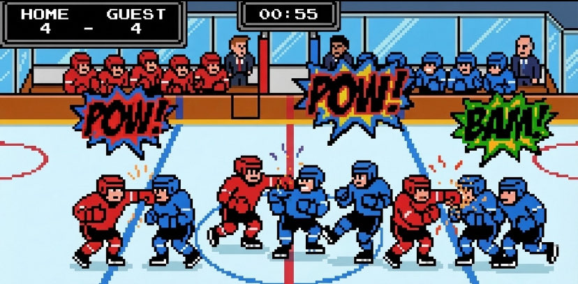 espresssobreak's tweet photo. 4-4. 55 seconds left. This is not a game. This is a WAR.

And somewhere, your 10-year-old self who stayed up past bedtime playing retro hockey games is SCREAMING right now. 🕹️

Tag the friend who always picked the dirty team. 

#RetroGaming #PixelArt #8Bit #HockeyFight https://t.co/LPVjBzeruV