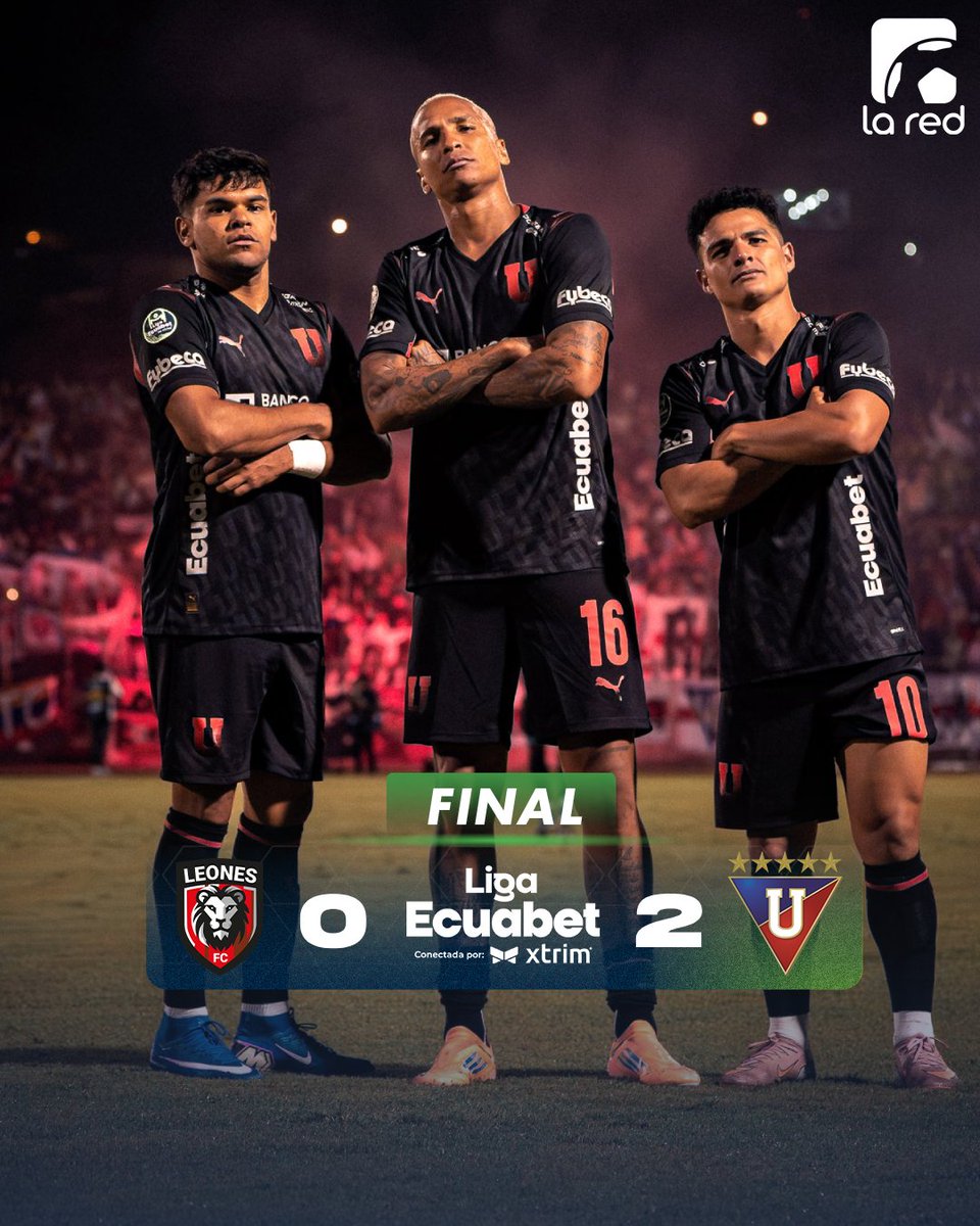 laredecuador's tweet photo. ¡LOS ALBOS VUELVEN A SUMAR DE A TRES! ⚪️🔴

Liga Deportiva Universitaria consiguió la victoria en su visita a Leones FC en el estadio Olímpico de Ibarra. 

Tras un primer tiempo en el que no generó grandes opciones, en el segundo Rodney Redes apareció tras un excelente pase de Deyverson para abrir el marcador, y al final Janner Corozo puso el segundo gol que sentenció el partido.
