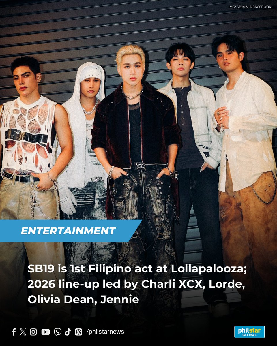 THE P-POP KINGS KEEP MAKING HISTORY! 🇵🇭

Boy band SB19 will perform at this year's Lollapalooza music festival, the first homegrown Filipino act to do so.

Read: philstar.com/entertainment/…