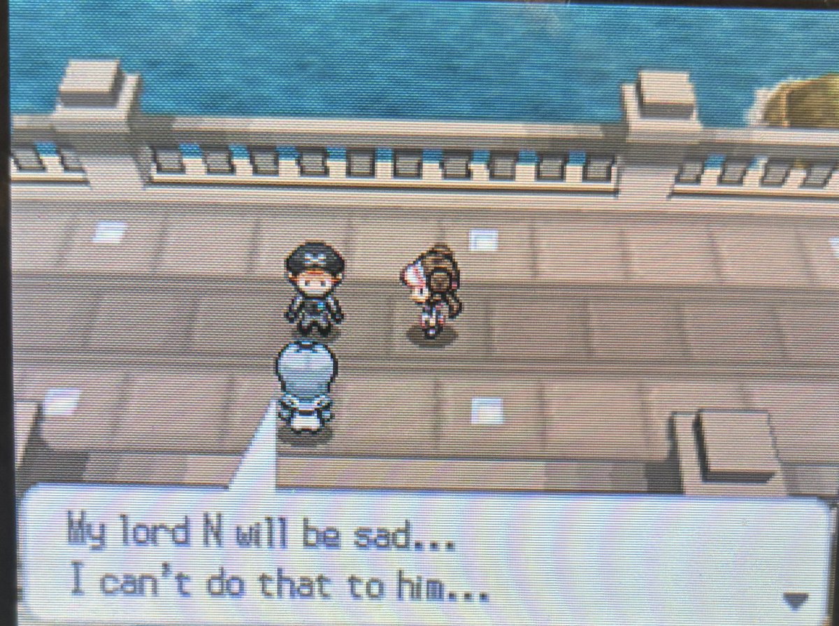 really relate to this team plasma npc because if i made team plasma’s lord N sad i think i would throw all of us off this drawbridge. also love that N being sad is such a universal source of dismay that it is enough to convince him. me too man