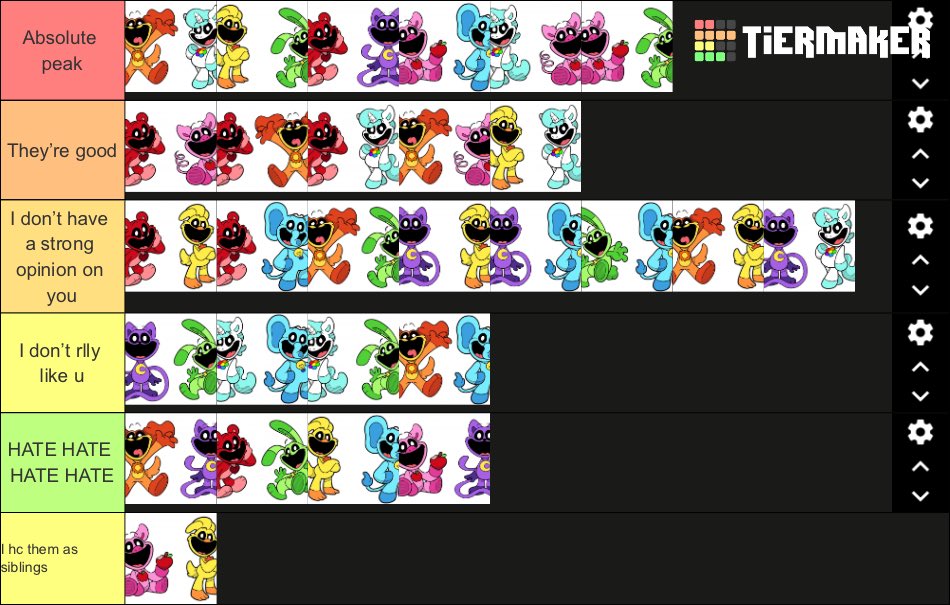 FrenchPuppet_'s tweet photo. MY Smiling Critters ship tier list
I have my reasonings for hating certain ones.
I didn’t include the Nightmare Critters because I genuinely don’t ship them with anyone so
#PoppyPlaytime #smilingcritters #ships #tierlists https://t.co/gjVDZjZxe9