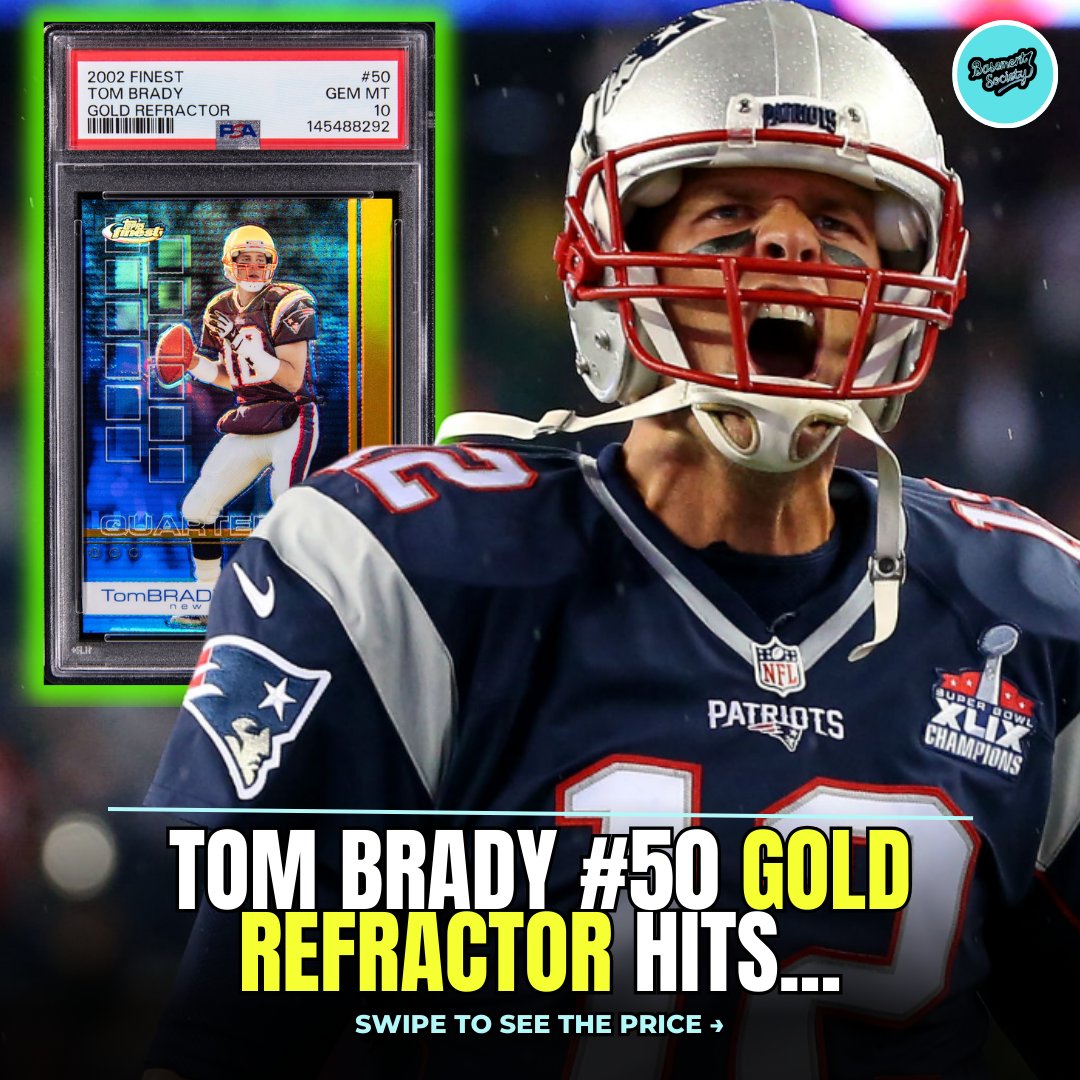 BsmntSoc's tweet image. $161,988 😱🏈
Tom Brady #50 Gold Refractor (#14/25) just sold at auction!

DM Basement Society for clipping &amp;amp; highlight services.

#TomBrady #BradyGoldRefractor #ToppsFinest #FootballCards #RareCards #SportsCollectibles #CardFlipping #CardMarket #TradingCards #CollectibleCards