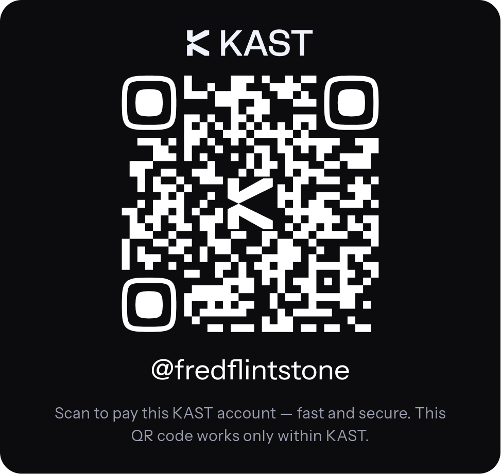 Init4dalonghaul's tweet photo. Hey, you can send me money on KAST using my KAST tag @fredflintstone. Or scan with the KAST app to pay. https://t.co/gBW4yuYykD