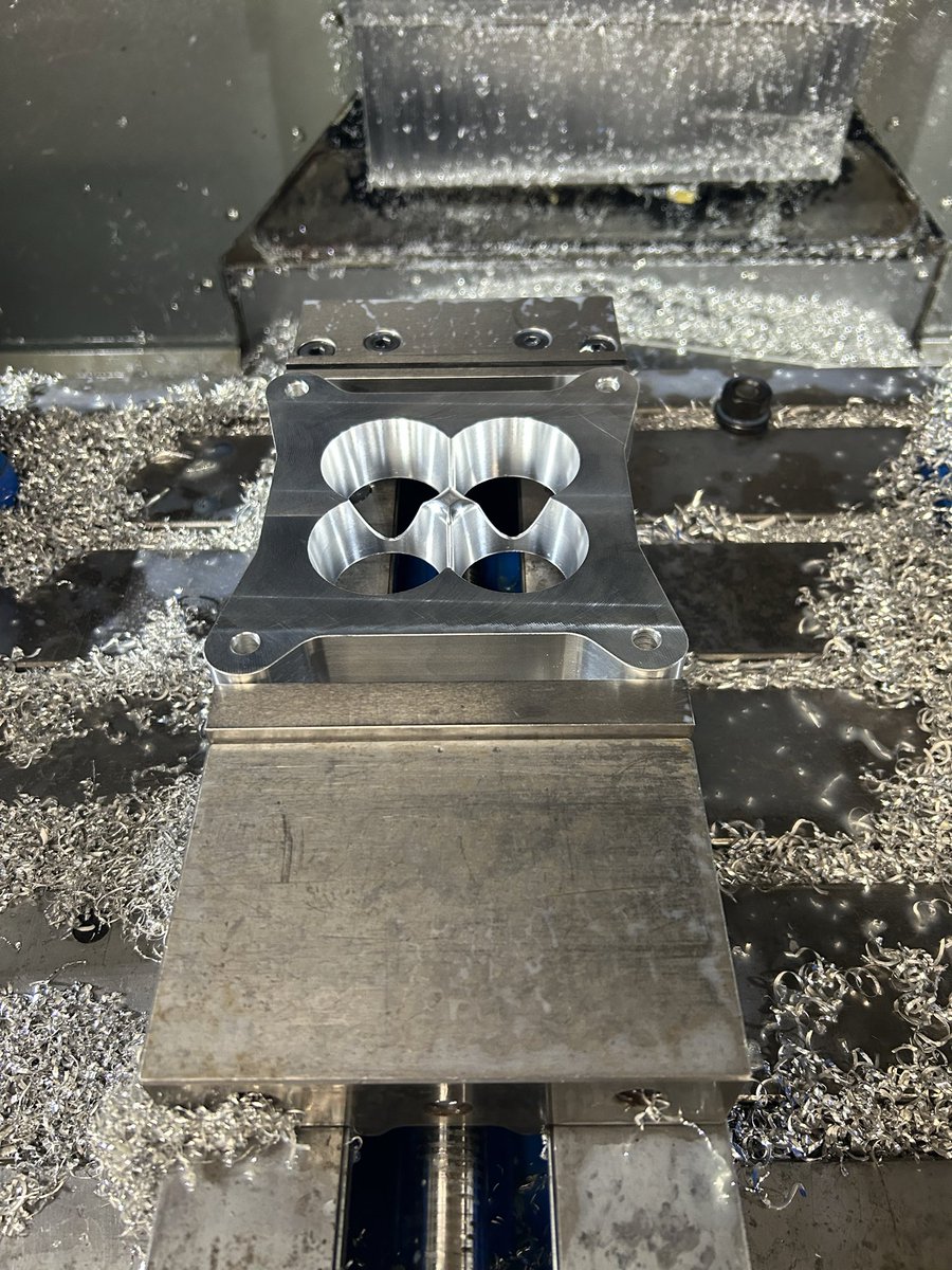 bstumpf60's tweet image. From a dream to machine complete reality. A customer needed a carburetor spacer for his Ranchero restoration. @adskFusion made modeling and CAM easy to make a program to run on my #Hurco VM30i