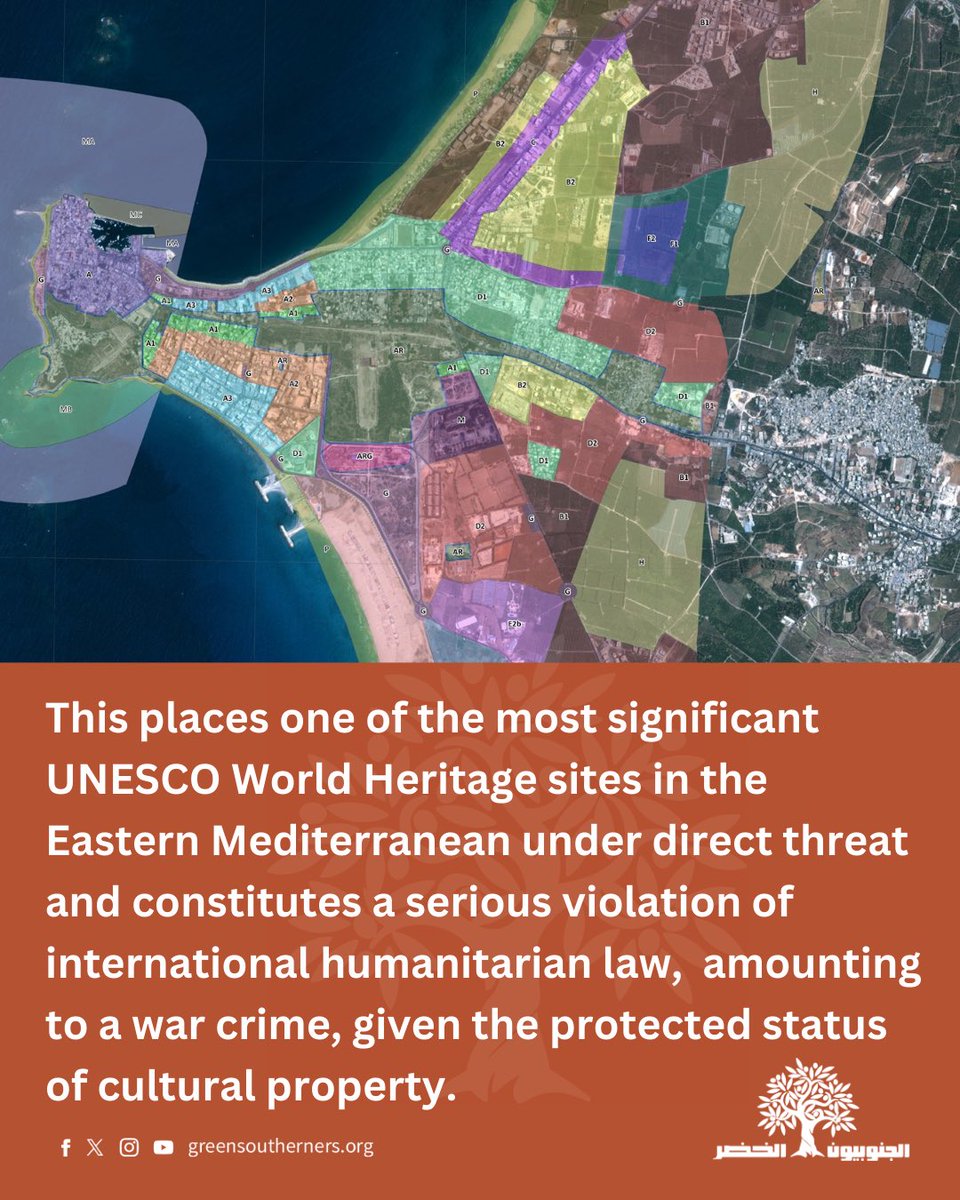 GreenSoutherns's tweet image. Israءli forced displacement,constituting a war crime under international law, threatens #Tyre city, one of the most important cities on the Lebanese coast and a major cultural centre in the Eastern Mediterranean.

This deliberate targeting not only endangers civilians,

@UNESCO