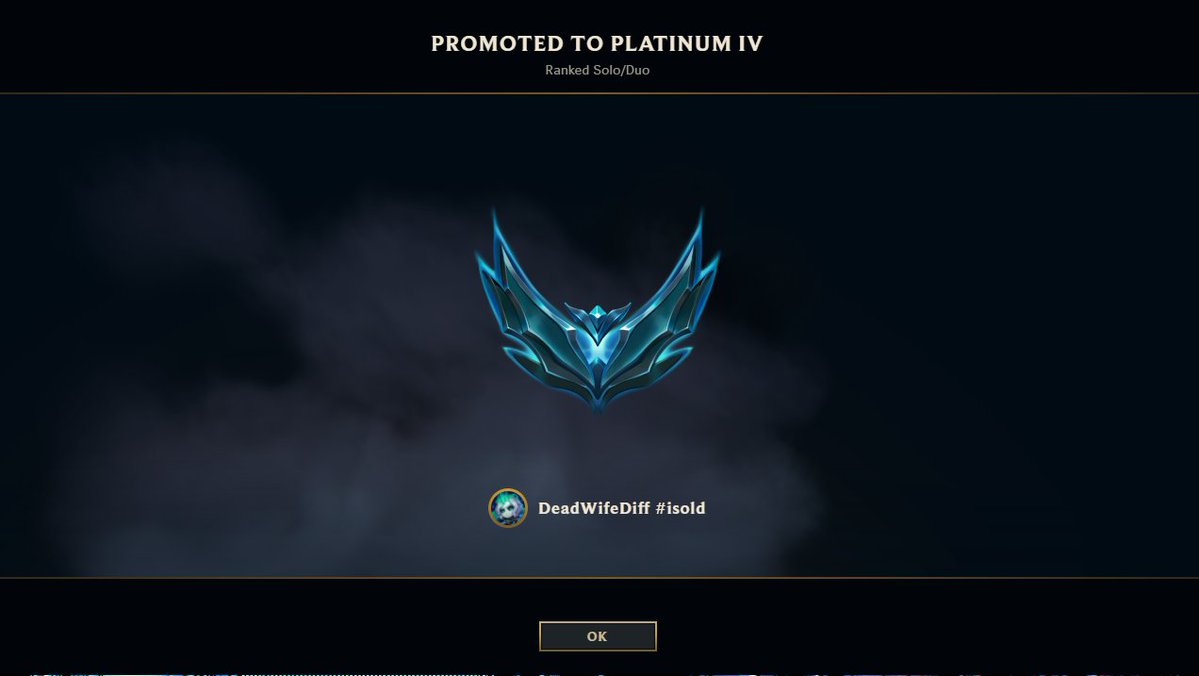 DeadWifeDiff's tweet image. We Hit PLATTT LETS GOOOO after 2 years of pain and almost 1500 ranked games i finally hit plat
#highelo #leagueoflegends #goingpro