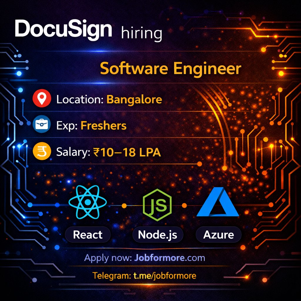 jobformore's tweet image. ✍️ Software Engineer @ DocuSign, Bangalore!

🎓 BE/BTech Freshers

🔥 React, Node.js, Azure

💰 INR 10–18 LPA

Digital agreements! 📱

#FullStack #DocuSign #BangaloreJobs #React #Jobformore

Apply: 
tr.ee/J2kiZr