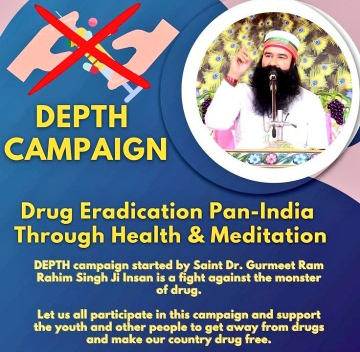 sandeep55490009's tweet photo. Drug addiction is spreading rapidly in the youth. Youth is a greatest assest of our nation.Saint Gurmeet Ram Rahim Ji has started a DEPTH campaign to get the youth out of drug addiction and become a #DrugFreeNation https://t.co/ftVkAUSeEx
