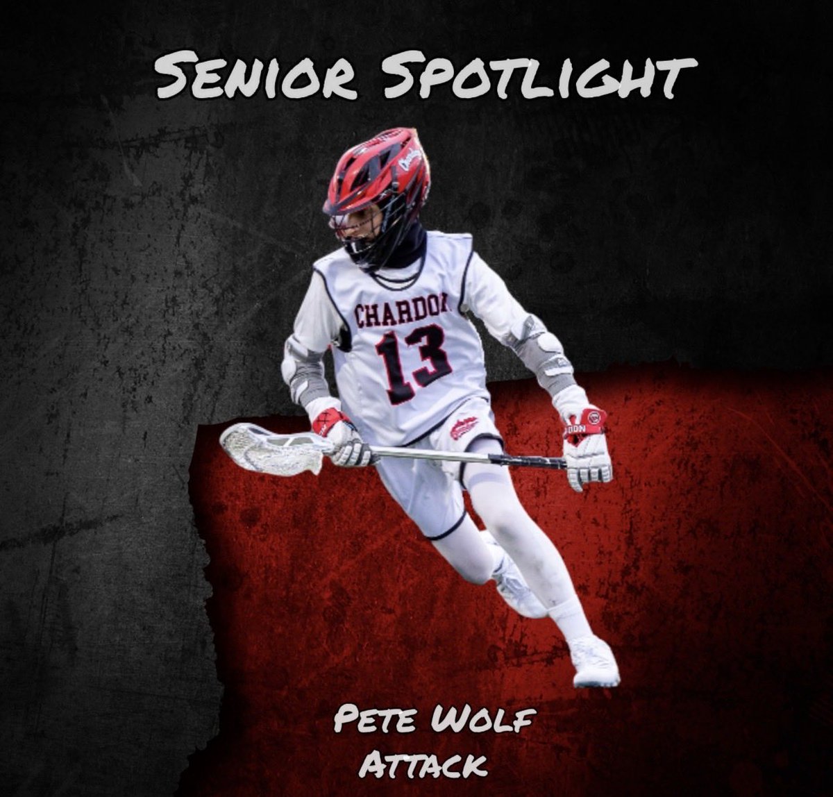 Name: Pete Wolf

Hype song: welcome to the jungle 

Lax stick/head: carbon 3.0 and stx head.

Favorite restaurant: Texas Roadhouse 

Hobby outside lax: Raising hogs 

Plans after graduation: go into excavation. 

Best lax memory: Scoring the game winner against hawken in 5th gr.