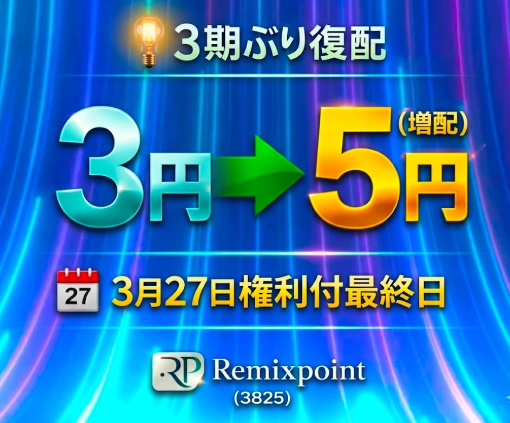 【配当（期末配当）に関するお知らせ】

当社は、2026年3月31日を基準日として、期末配当を実施する予定です。