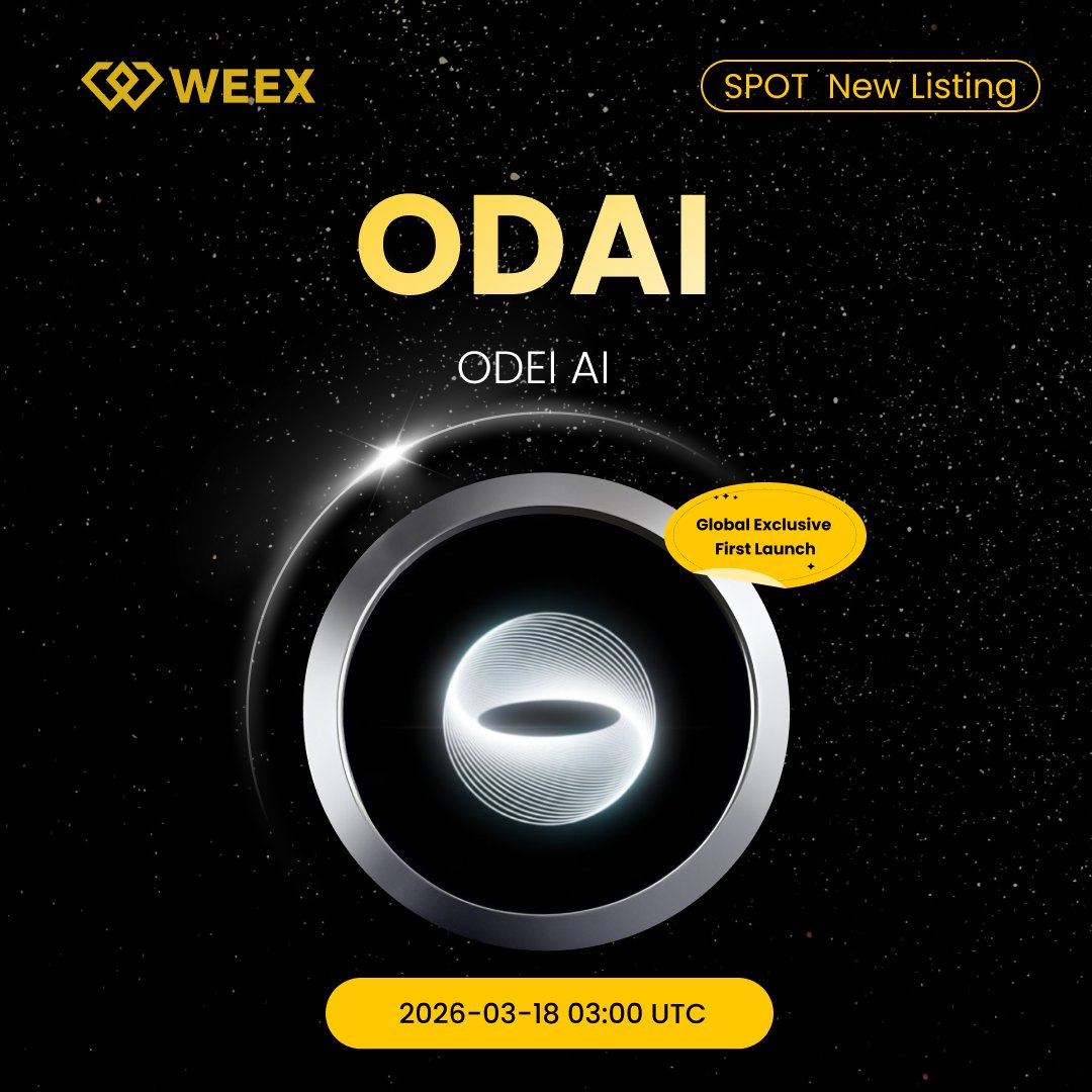 WEEX_Official's tweet photo. New Listing Alert on #WEEX🔔
We're excited to announce the spot listing of $ODAI
@odei_ai on WEEX!

🔹Listing Time:Mar 18, 2026,03:00 UTC
🔹Trade on WEEX:https://t.co/PInHss3itE
🔹Read More Details:https://t.co/lPCnY9g9lK

#SpotListing  #ODAI https://t.co/slPn8PXlSw