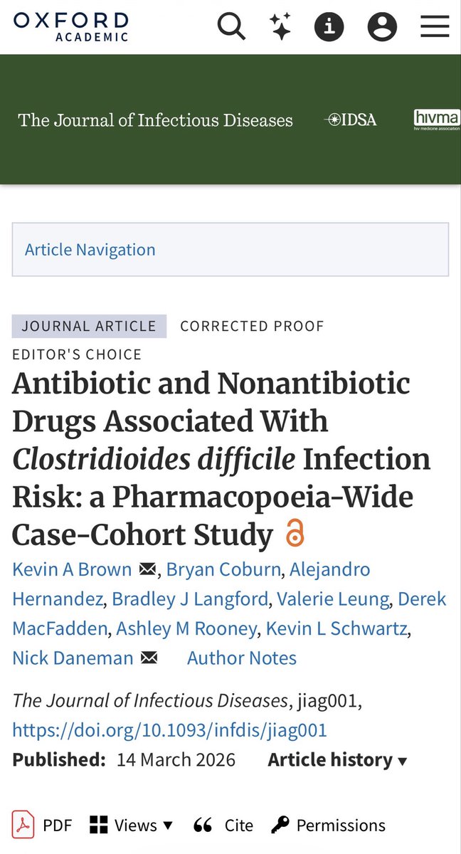 infeccHRUmalaga's tweet photo. En @CIDJournal 16196 casos #Cdifficile���más de 300 fármacos estudiados💊💉🧐, los de MAYOR RIESGO📈:
🔶Antibióticos:
1️⃣Clinda (OR 16)
2️⃣AmoxiClav (6.0)
3️⃣Cipro (3.8)
🔶No ATB:
1️⃣Pantoprazol (1.3)
2️⃣Hierro fumarato (1.7)
#Merformina👉🏻Protector (0,67)🛡️
🆓🔗 https://t.co/l9YLynJBDa https://t.co/TLM2L0u0sD