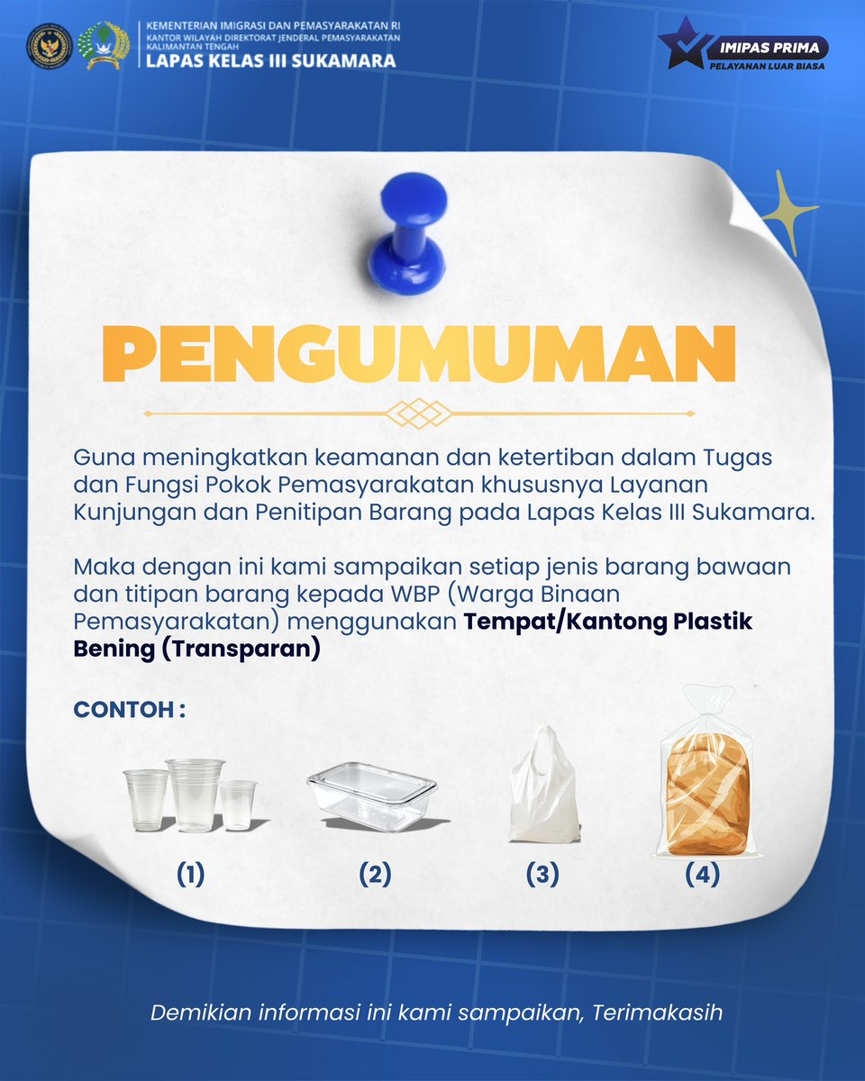 lapassukamara's tweet image. Hallo sobat Lakara, 👋
Berikut Jadwal dan Aturan Layanan Kunjungan dan Penitipan Barang pada Lapas Kelas III Sukamara. 

#Fromdreamtoreality
#kemenimipas
#lapassukamara
#kabarlakara
Ditjenpas
pemasyarakatan
guardandguide
DitjenpasKalteng
IPutuMurdiana
infoimipas
