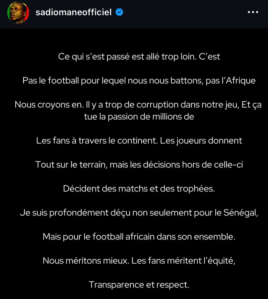 ChiefEmmanuel4's tweet photo. Players give everything on the pitch, but decisions off it are deciding matches and trophies.

I’m deeply disappointed not just for Senegal, but for African football as a whole. We deserve better. The fans deserve fairness, transparency, and respect. https://t.co/qZ8sWdKV83