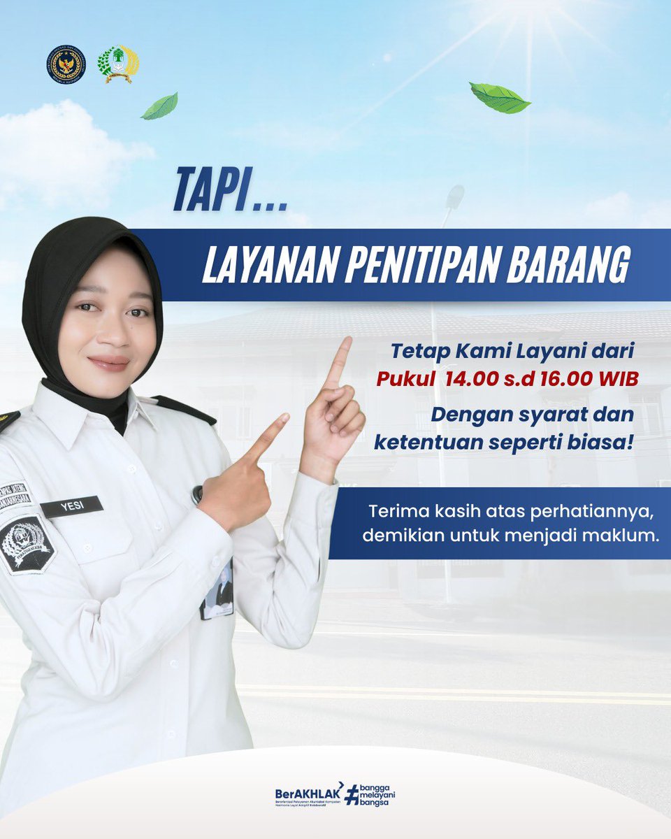 RUTAN_BNA's tweet image. 🚫 Kunjungan Ditutup Sementara!
18–20 Maret 2026

✨ Demi persiapan Kunjungan Extra Syawal

✅ Tapi tenang, layanan penitipan barang tetap buka!
🕑 14.00 – 16.00 WIB

Terima kasih atas perhatian Anda 🙏

#kemenimipas
#guardandguide
#infoimipas
#pemasyarakatan
#rutanbanjarnegara