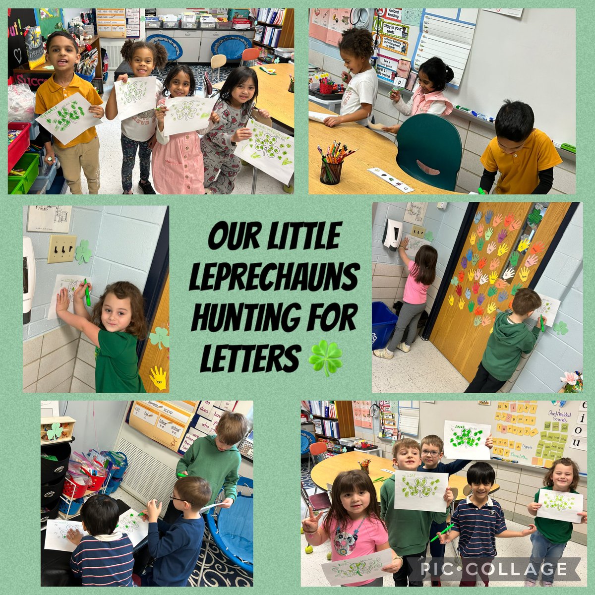Kmurphy3rd's tweet photo. Today these Leprechauns were on the hunt for hidden shamrock letters. Needless to say, they “rocked” it ☘️#Inspire70 https://t.co/YA6T51Et49