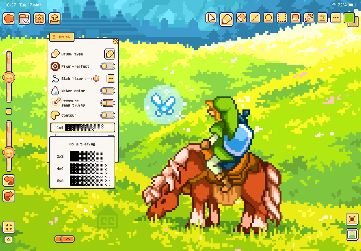 pixquare_app's tweet photo. how to use dithering in Pixquare 🌱👇 #pixelart

"Brush" > "Dithering" option under Contour https://t.co/wgfjr1Adj5