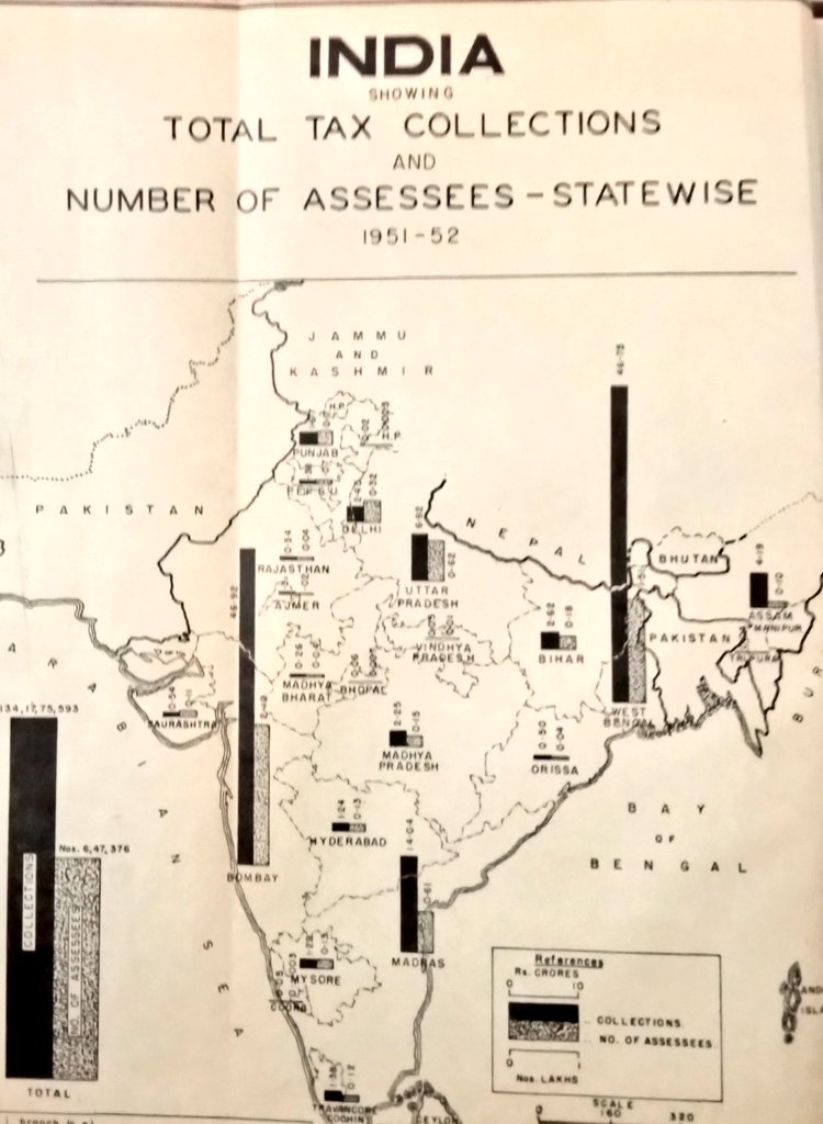 1952 :: Map Showing Total Tax Collections and Statewise Number of Assessees