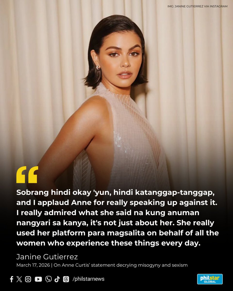 ‘I’M GRATEFUL THERE ARE WOMEN LIKE [ANNE]’

Actress Janine Gutierrez praised Anne Curtis for speaking out against misogyny and sexism after Rep. Bong Suntay’s controversial remarks about her.

Read: philstar.com/entertainment/…
