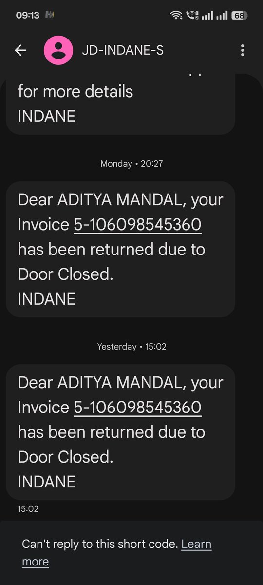 admlmld's tweet photo. Booked INDANE 10KG gas cylinder on 11th March, 2026. But no cylinder has been delivered till date. Getting messages it has been returned due to door close twice.... Which is completely false... Informed the same to agency yet no resolution ,@indane_gas @PetroleumMin @IndianOilcl https://t.co/xL5sYLoNY6