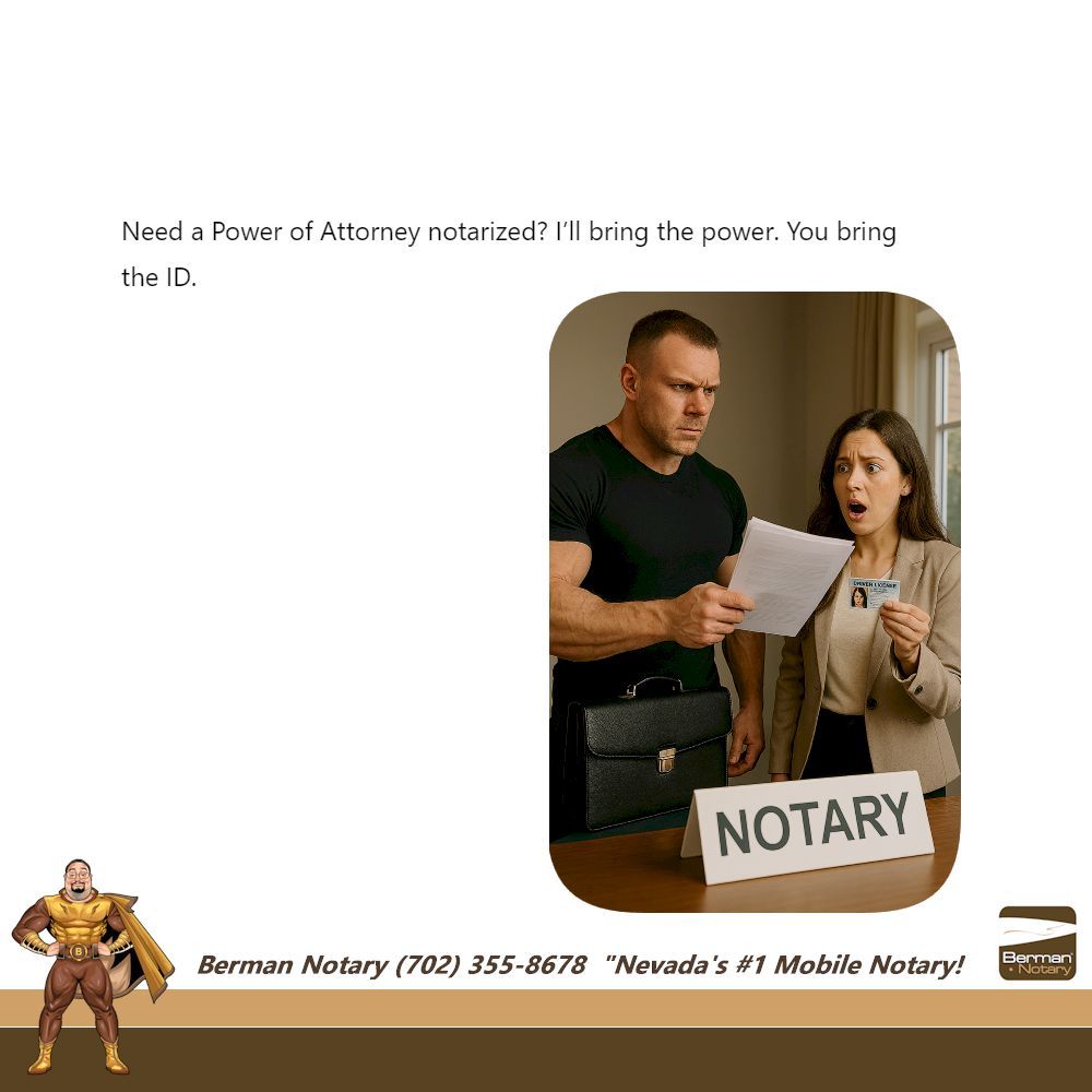 Visit us online: BermanNotary.com
#BermanNotary #MobileNotary #NevadaNotary #VegasMobileNotary
#WeNotarize #GoToNotary #VotedBestNotary #NotaryPublic