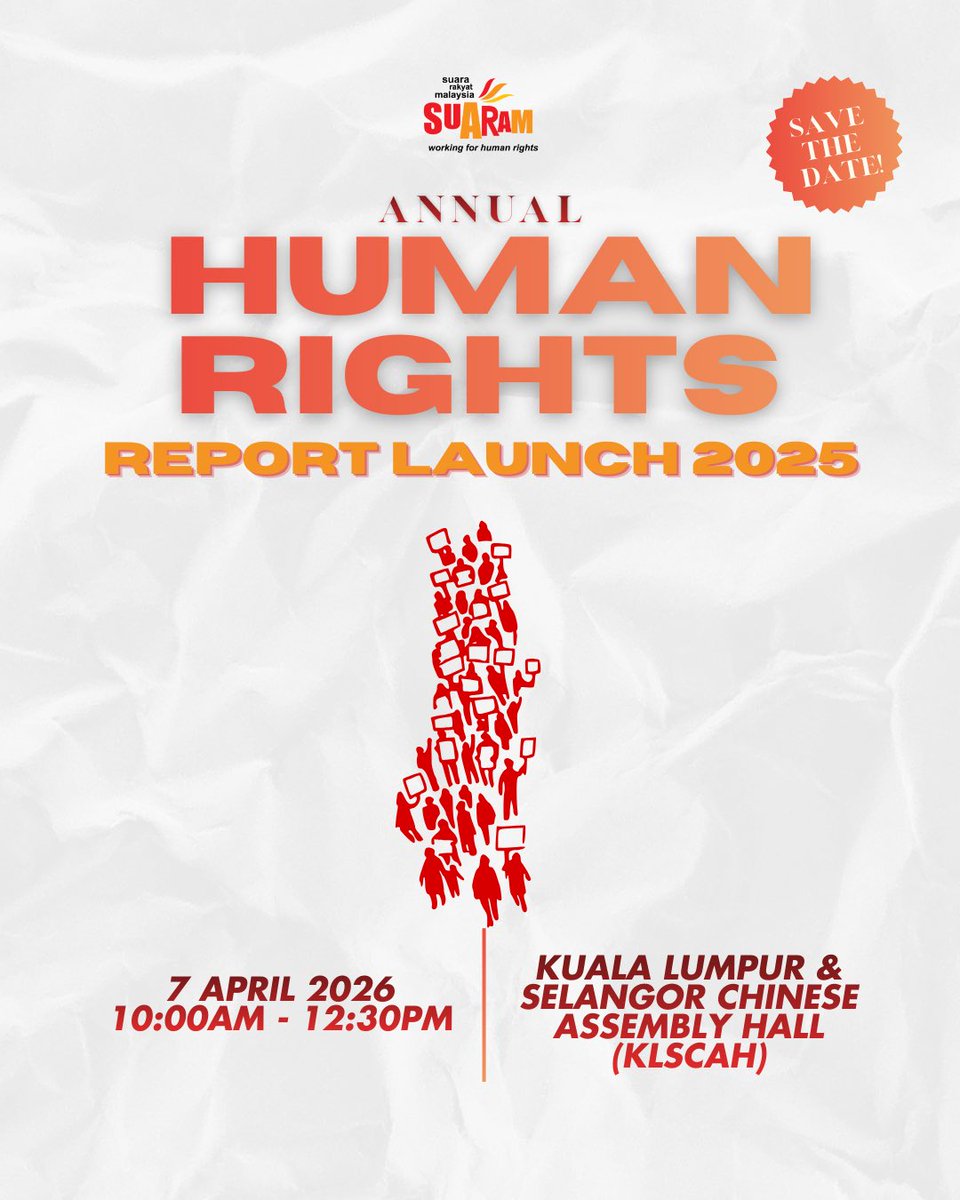 SUARAMtweets's tweet photo. We are pleased to invite you to the launch of SUARAM's Malaysia Human Rights Report 2025. This annual report provides a critical reflection of the country's human rights trajectory in the past year.

📍Register your attendance here: https://t.co/gh57orscLP or scan QR https://t.co/aT0Ct0LUGv